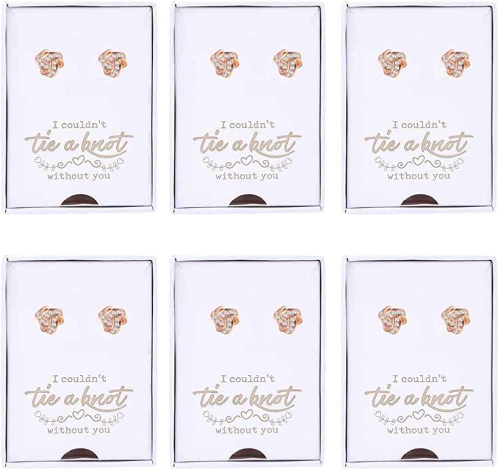 Bridesmaids Gift Set I Couldn'T Tie the Knot without You Wedding Jewelry Stud Earrings Bridesmaids Gifts Love Knot Earrings Rose Gold Proposal Gift Earring Set of 4/6 New-Set