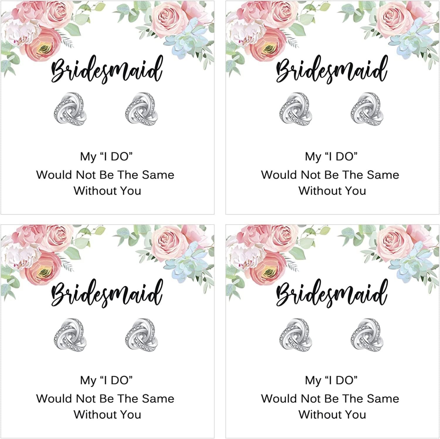 Bridesmaids Gift Set I Couldn'T Tie the Knot without You Wedding Jewelry Stud Earrings Bridesmaids Gifts Love Knot Earrings Rose Gold Proposal Gift Earring Set of 4/6 earrings-4set