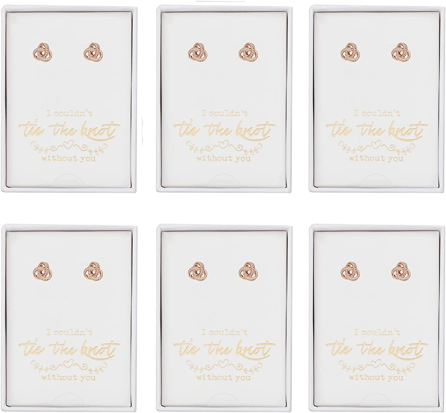 Bridesmaids Gift Set I Couldn'T Tie the Knot without You Wedding Jewelry Stud Earrings Bridesmaids Gifts Love Knot Earrings Rose Gold Proposal Gift Earring Set of 4/6 TT-RDF6-1IN1