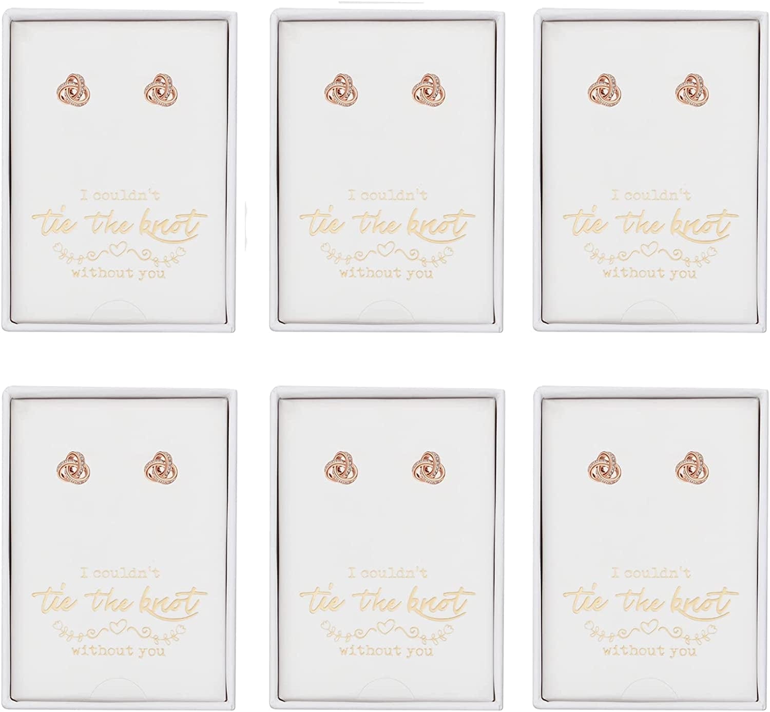 Bridesmaids Gift Set I Couldn'T Tie the Knot without You Wedding Jewelry Stud Earrings Bridesmaids Gifts Love Knot Earrings Rose Gold Proposal Gift Earring Set of 4/6 TT-RDF6-1IN1