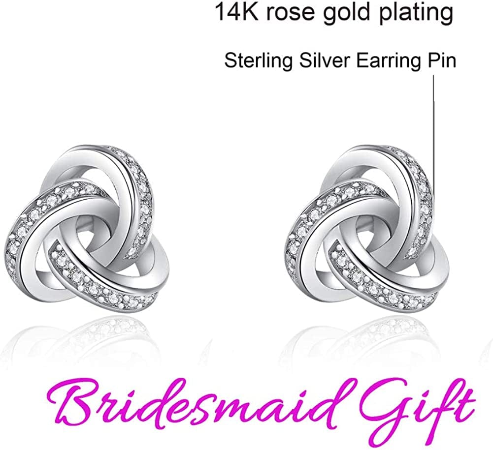 Bridesmaids Gift Set I Couldn'T Tie the Knot without You Wedding Jewelry Stud Earrings Bridesmaids Gifts Love Knot Earrings Rose Gold Proposal Gift Earring Set of 4/6