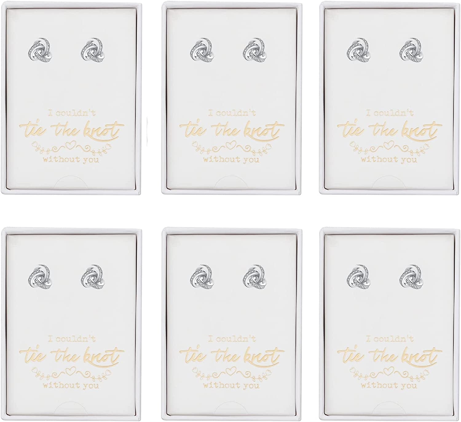 Bridesmaids Gift Set I Couldn'T Tie the Knot without You Wedding Jewelry Stud Earrings Bridesmaids Gifts Love Knot Earrings Rose Gold Proposal Gift Earring Set of 4/6 EAR-002