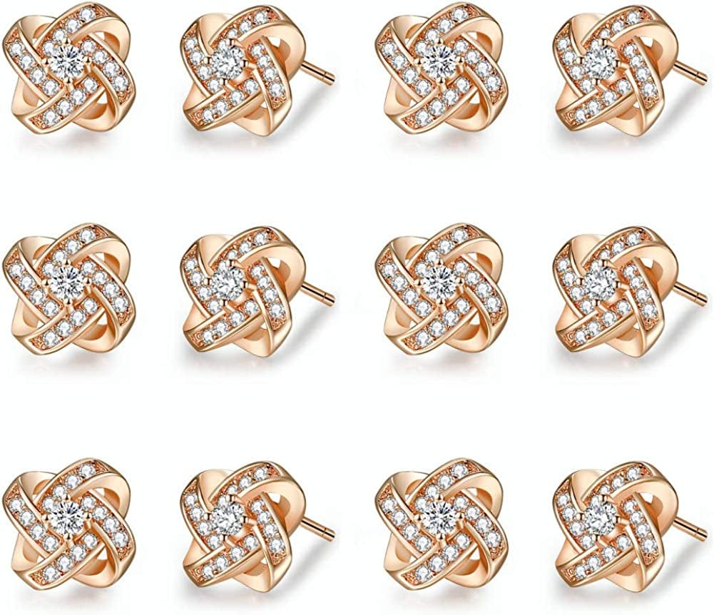 Bridesmaids Gift Set of 6 or 4 Stud Earrings Rose Gold Knot Bridesmaid Earring for Women I CouldnâT Tie a Knot without You Wedding Proposal Hypoallergenic Jewelry C-Bridesmaids earrings