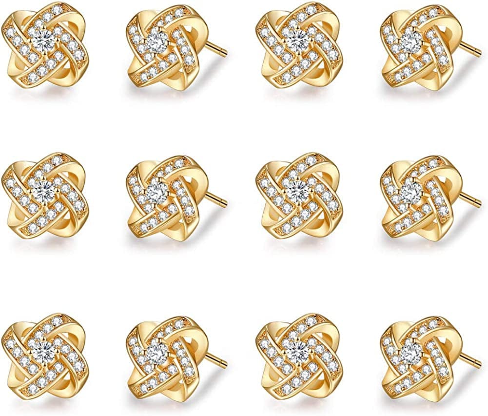 Bridesmaids Gift Set of 6 or 4 Stud Earrings Rose Gold Knot Bridesmaid Earring for Women I CouldnâT Tie a Knot without You Wedding Proposal Hypoallergenic Jewelry E-Bridesmaids earrings-g6