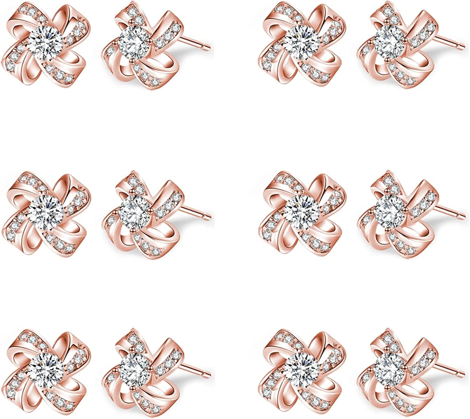 Bridesmaids Gift Set of 6 or 4 Stud Earrings Rose Gold Knot Bridesmaid Earring for Women I CouldnâT Tie a Knot without You Wedding Proposal Hypoallergenic Jewelry I-Pate Rose gold set of 6