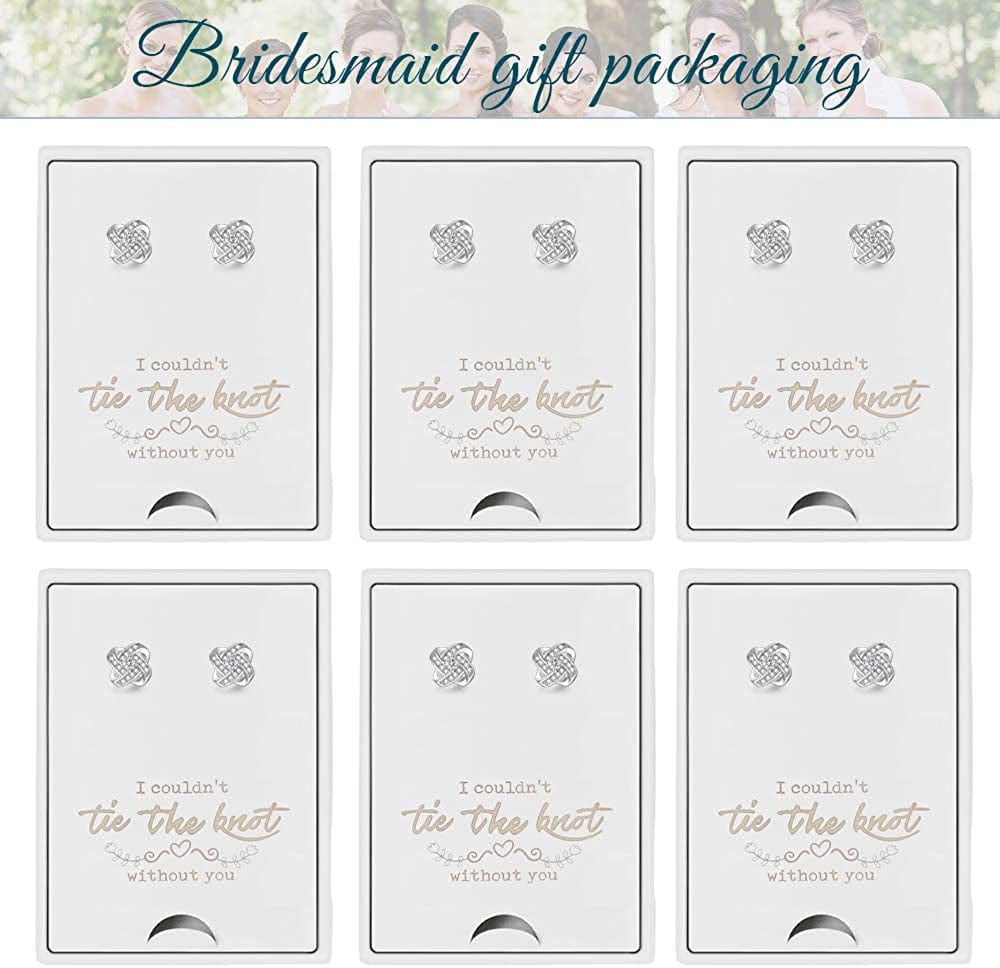 Bridesmaids Gift Set of 6 or 4 Stud Earrings Rose Gold Knot Bridesmaid Earring for Women I CouldnâT Tie a Knot without You Wedding Proposal Hypoallergenic Jewelry