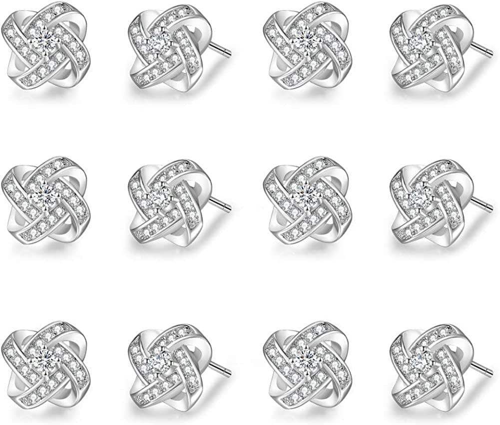 Bridesmaids Gift Set of 6 or 4 Stud Earrings Rose Gold Knot Bridesmaid Earring for Women I CouldnâT Tie a Knot without You Wedding Proposal Hypoallergenic Jewelry A-Bridesmaids earrings-s6