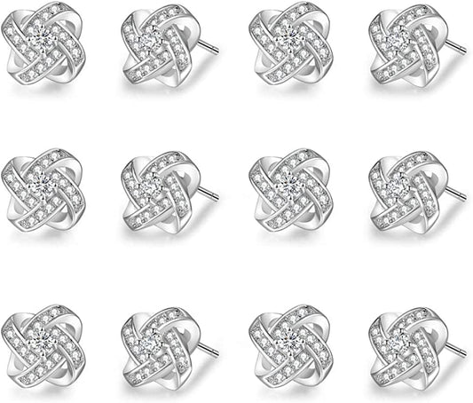 Bridesmaids Gift Set of 6 or 4 Stud Earrings Rose Gold Knot Bridesmaid Earring for Women I Couldn’T Tie a Knot without You Wedding Proposal Hypoallergenic Jewelry A-Bridesmaids earrings-s6