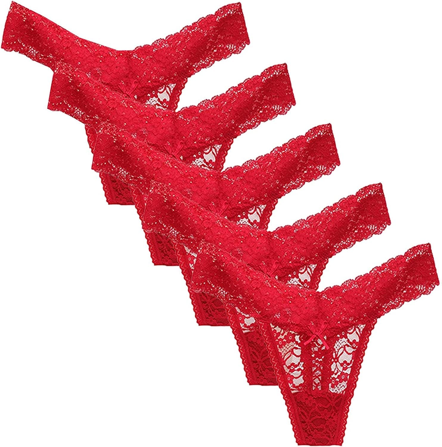 Briefs for Women'S Sexy Lace Thong G-Pants Lingerie Panties Underwear, Multipack Underpants Pack of 5 Red / Small