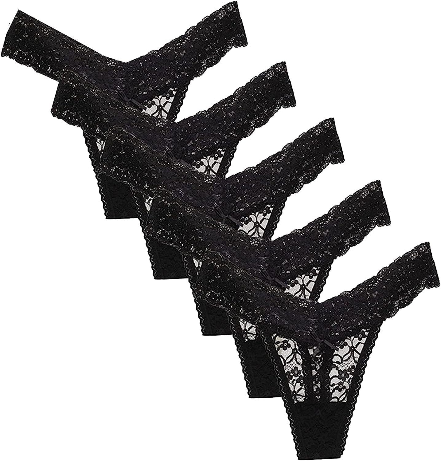 Briefs for Women'S Sexy Lace Thong G-Pants Lingerie Panties Underwear, Multipack Underpants Pack of 5 Black / X-Large