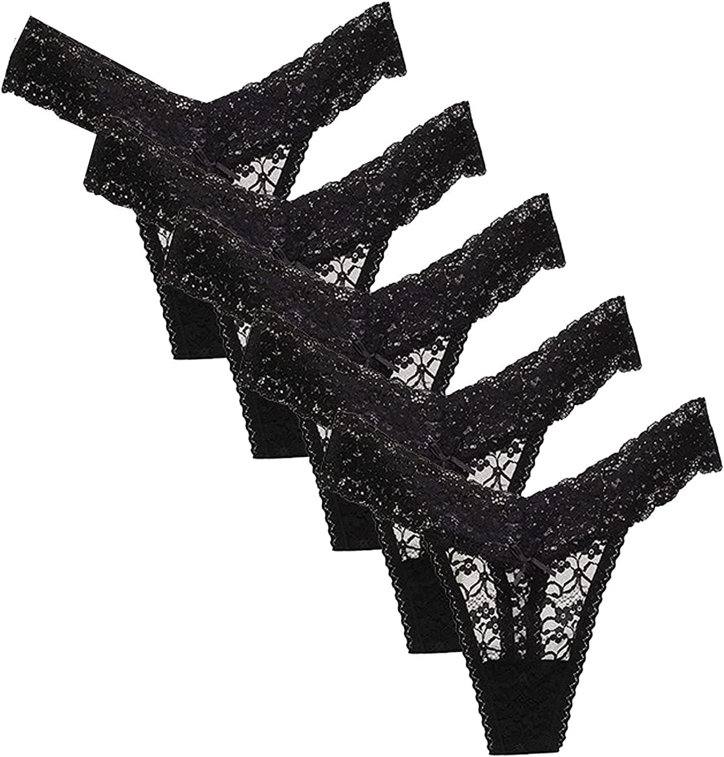 Briefs for Women'S Sexy Lace Thong G-Pants Lingerie Panties Underwear, Multipack Underpants Pack of 5 Black / Small
