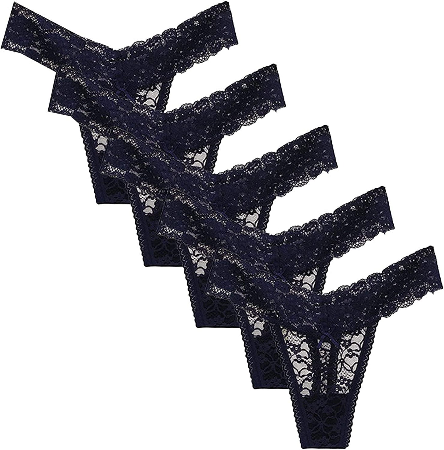 Briefs for Women'S Sexy Lace Thong G-Pants Lingerie Panties Underwear, Multipack Underpants Pack of 5 Dark Blue / Small