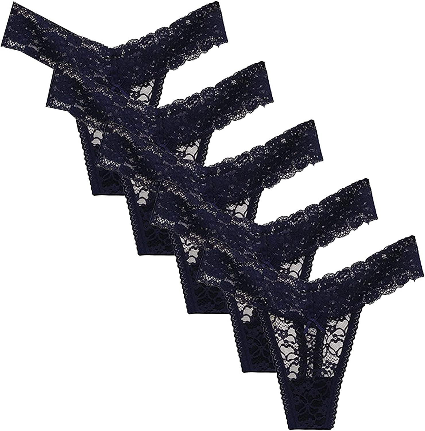 Briefs for Women'S Sexy Lace Thong G-Pants Lingerie Panties Underwear, Multipack Underpants Pack of 5 Dark Blue / Small