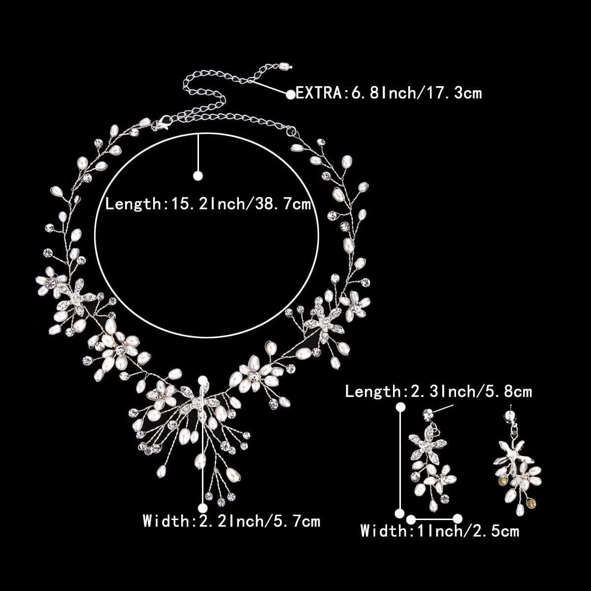 Brilove Women'S Bohemian Boho Crystal Teardrop Freshwater Cultured Pearl Handmade Filigree Flower Choker Necklace Dangle Earrings Set