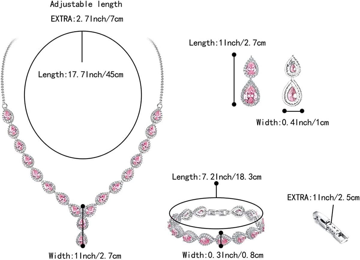 Brilove Women'S Wedding Bridal Teardrop CZ Infinity Figure 8 Y-Necklace Tennis Bracelet Dangle Earrings Set