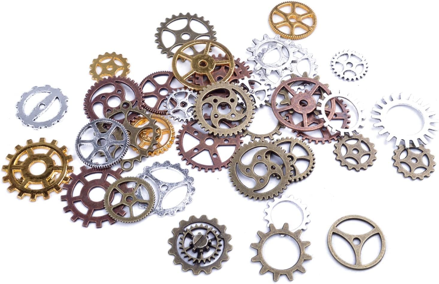 Bronagrand 125 Gram Antique Bronze Vintage Skeleton Keys Steampunk Gears Cogs Charms Pendant Clock Watch Wheel for Crafting, DIY Jewelry