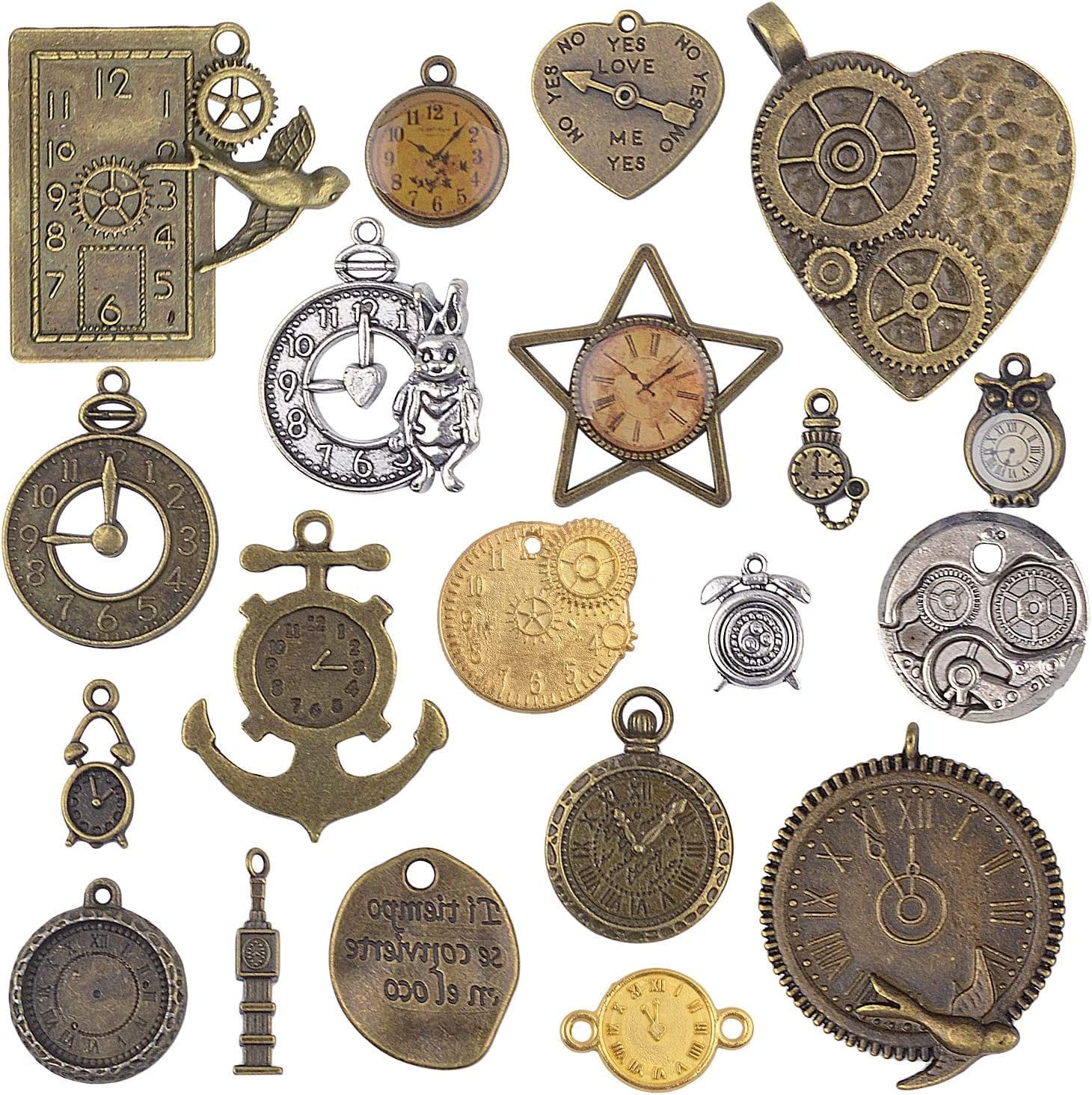 Bronagrand 20Pcs Mixed Antiqued Bronze Charms Clock Face Charm Pendant, DIY Crafts, Gears, Jewelry Making, Steampunk Pendants style2
