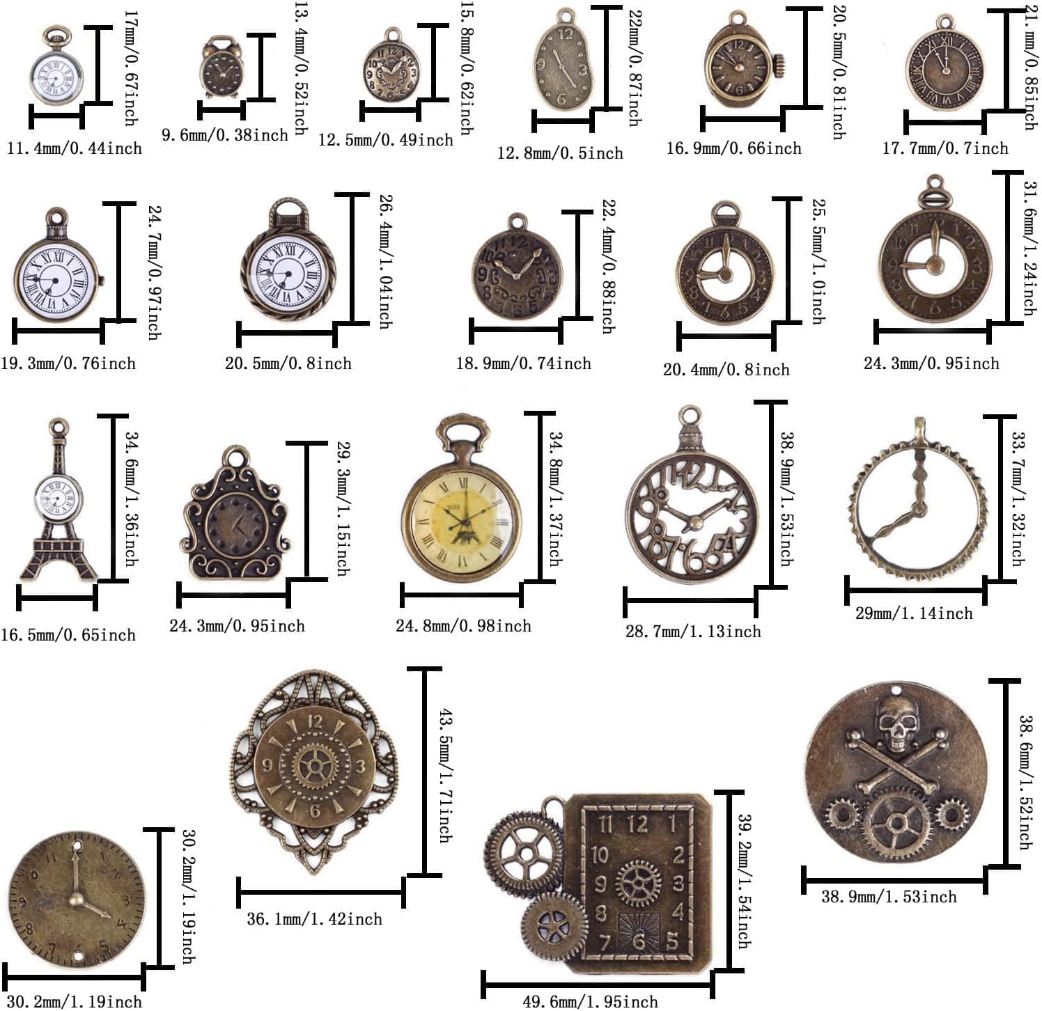Bronagrand 20Pcs Mixed Antiqued Bronze Charms Clock Face Charm Pendant, DIY Crafts, Gears, Jewelry Making, Steampunk Pendants