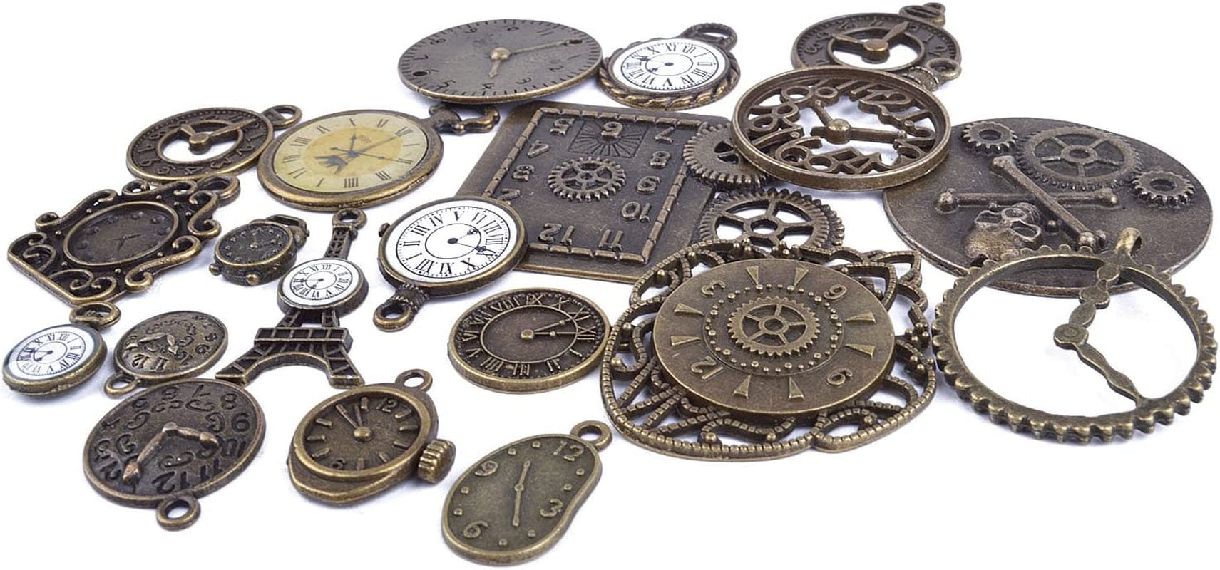 Bronagrand 20Pcs Mixed Antiqued Bronze Charms Clock Face Charm Pendant, DIY Crafts, Gears, Jewelry Making, Steampunk Pendants