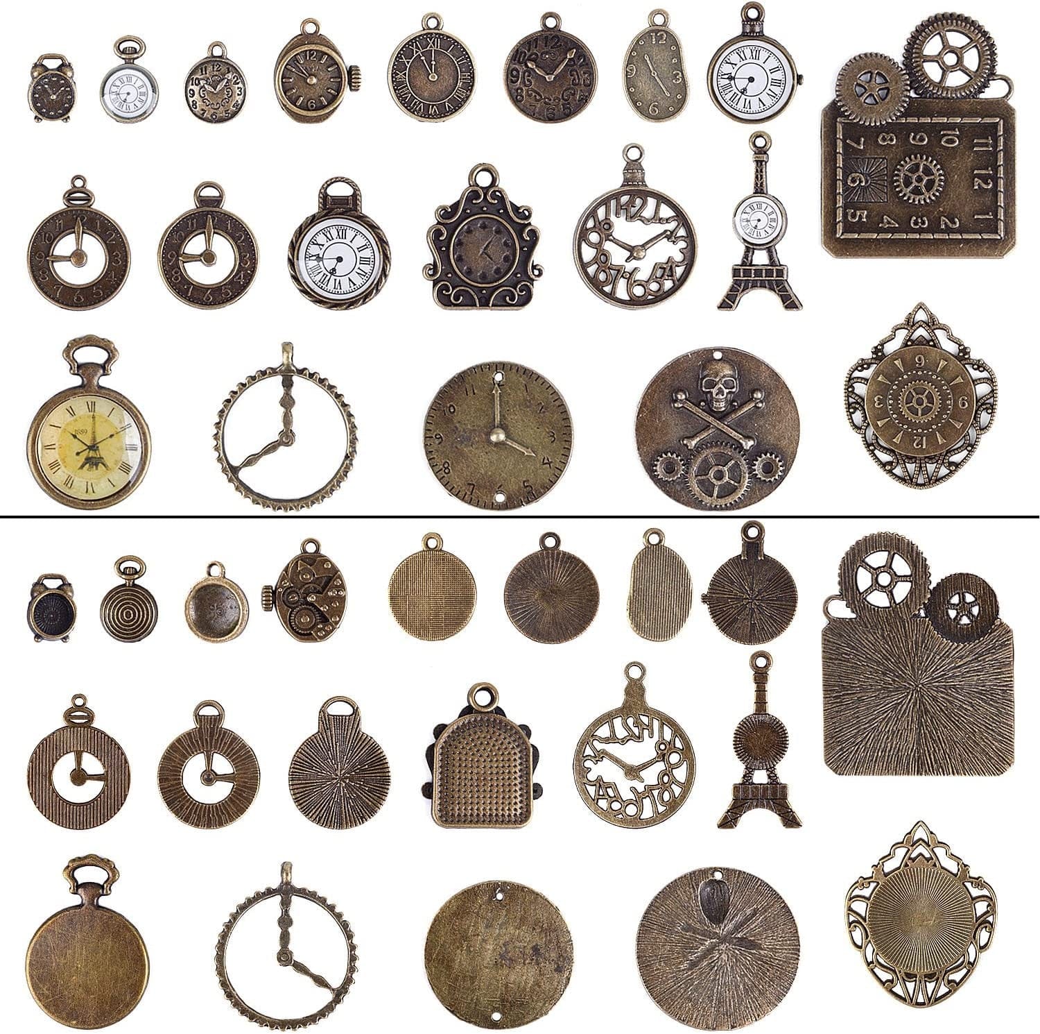 Bronagrand 20Pcs Mixed Antiqued Bronze Charms Clock Face Charm Pendant, DIY Crafts, Gears, Jewelry Making, Steampunk Pendants