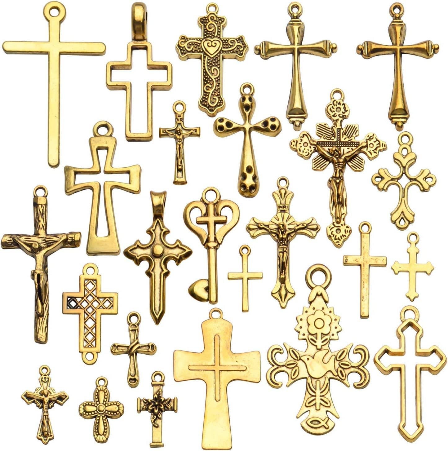 Bronagrand 25 Pieces Mixed Crosses Charms Pendants Jewelry Findings for Making Bracelet and Necklace gold