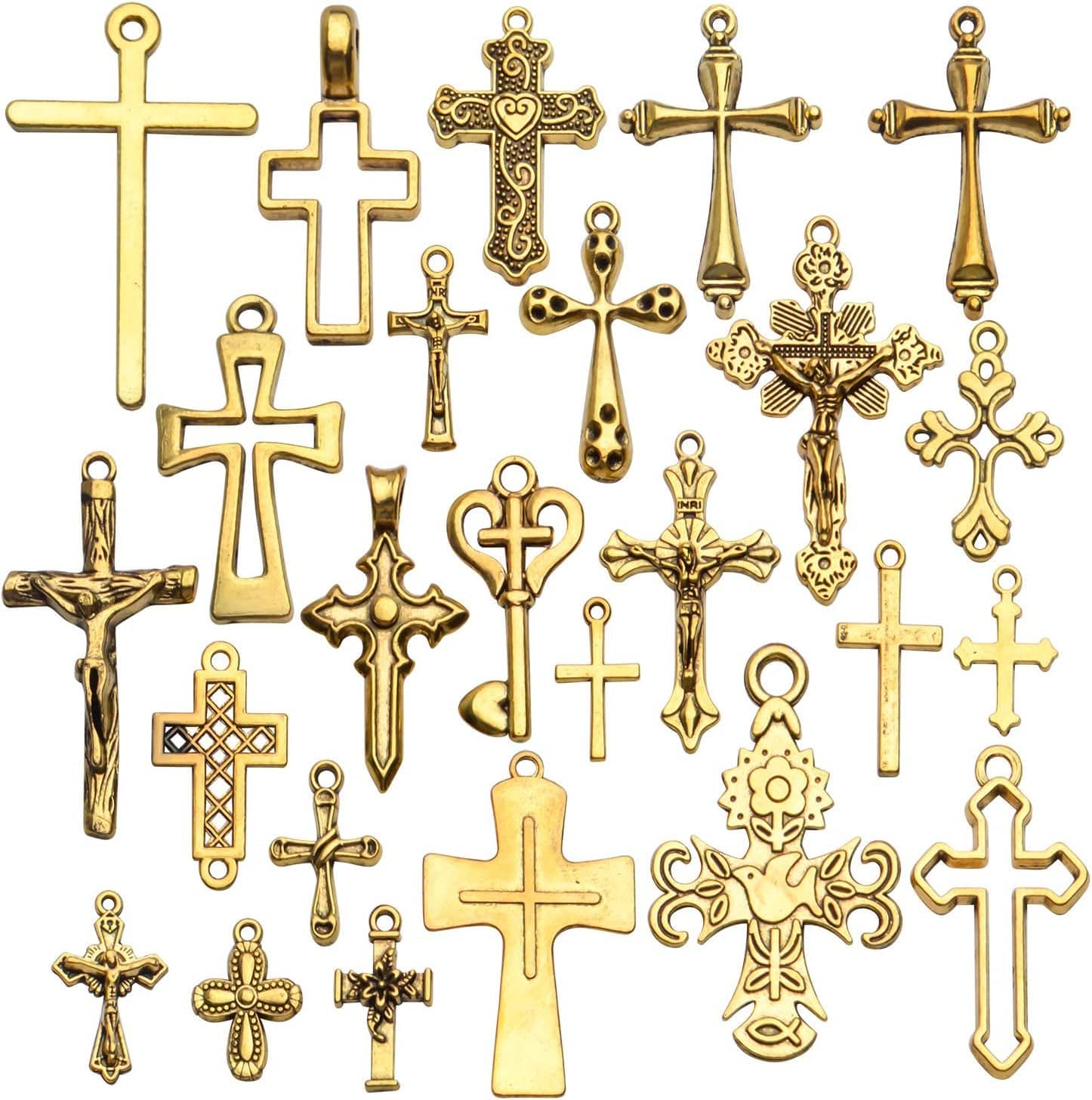 Bronagrand 25 Pieces Mixed Crosses Charms Pendants Jewelry Findings for Making Bracelet and Necklace gold