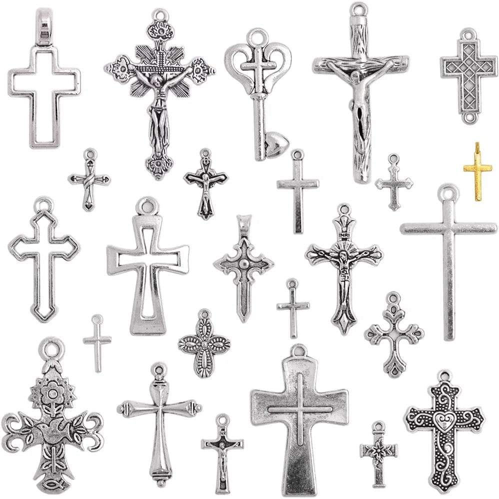 Bronagrand 25 Pieces Mixed Crosses Charms Pendants Jewelry Findings for Making Bracelet and Necklace silver