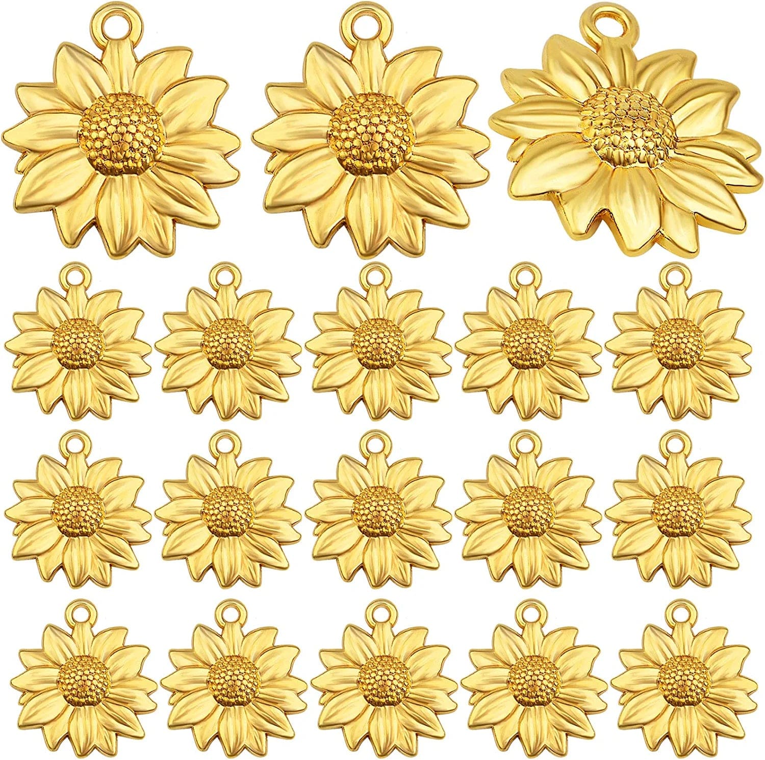 Bronagrand 60Pcs Sunflower Charms Pendants Alloy Vintage Flower Dangle Charms for DIY Earrings Necklace Bracelet Jewelry Making, Antique Silver Gold