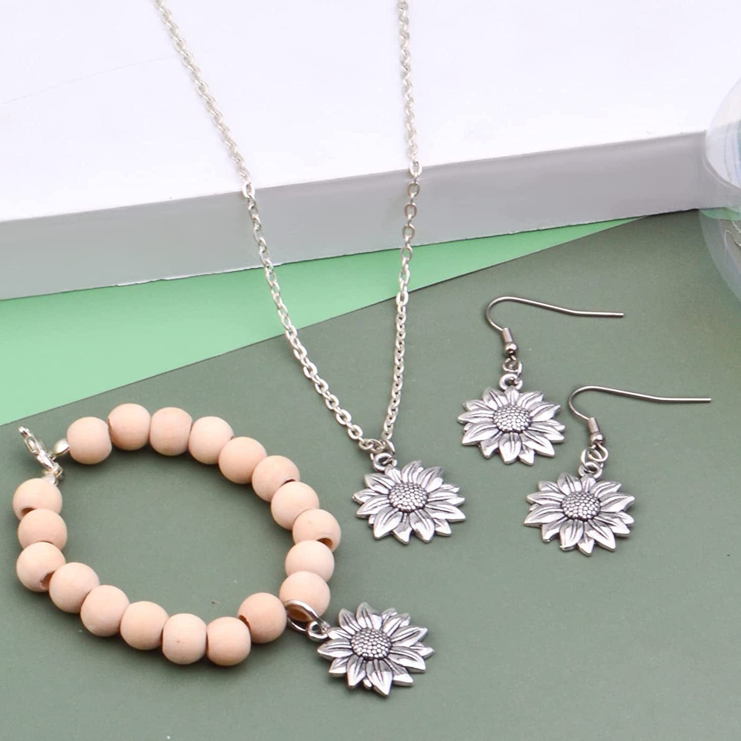 Bronagrand 60Pcs Sunflower Charms Pendants Alloy Vintage Flower Dangle Charms for DIY Earrings Necklace Bracelet Jewelry Making, Antique Silver