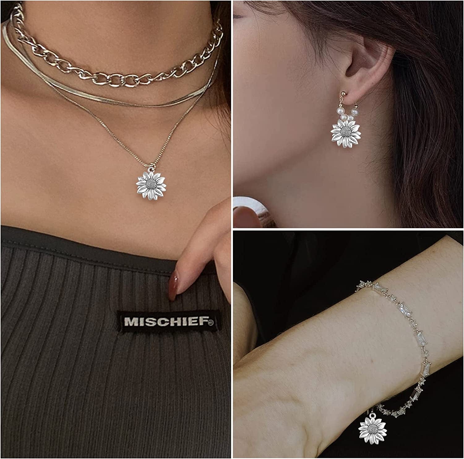 Bronagrand 60Pcs Sunflower Charms Pendants Alloy Vintage Flower Dangle Charms for DIY Earrings Necklace Bracelet Jewelry Making, Antique Silver