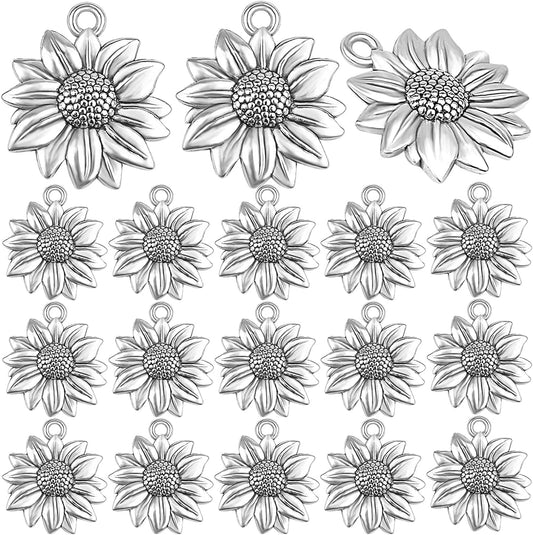 Bronagrand 60Pcs Sunflower Charms Pendants Alloy Vintage Flower Dangle Charms for DIY Earrings Necklace Bracelet Jewelry Making, Antique Silver Antique Silver