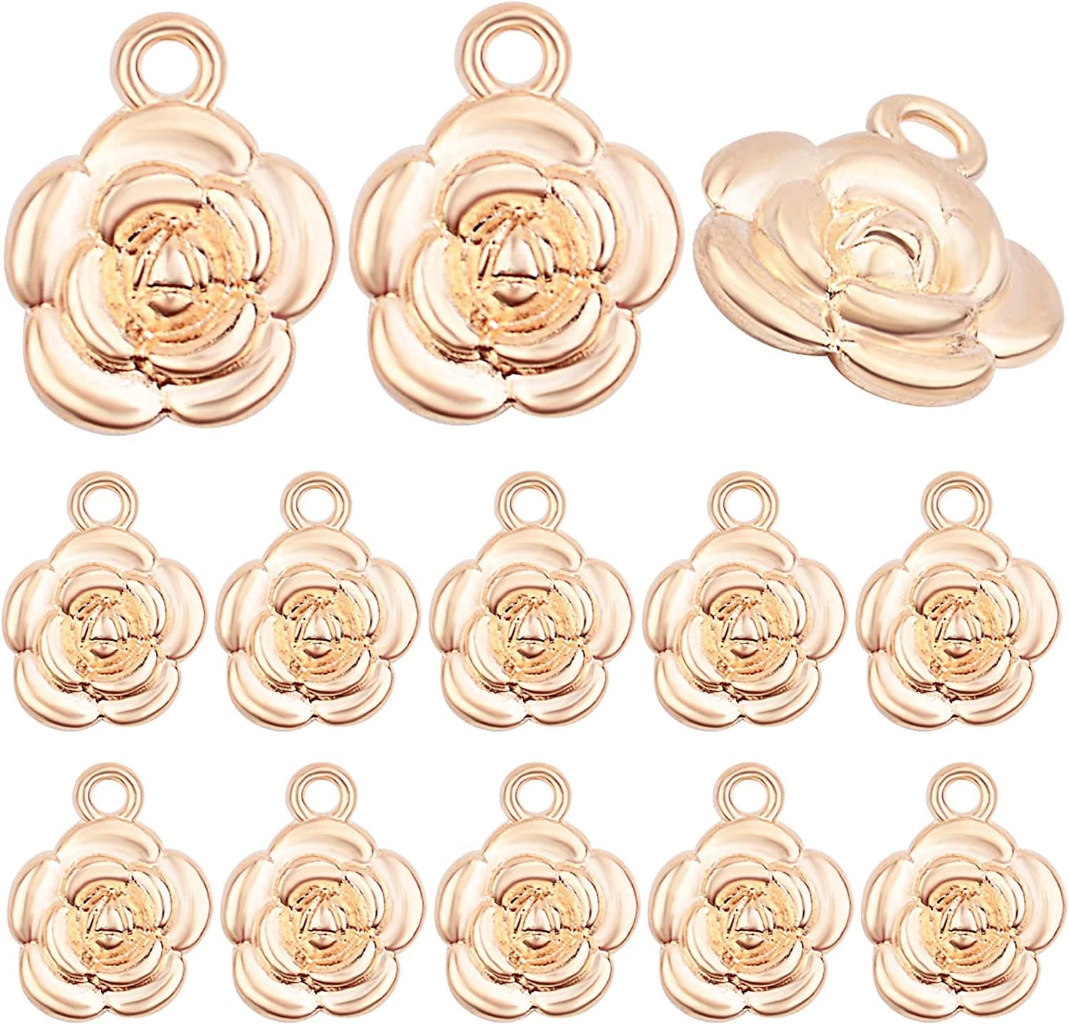 Bronagrand Rose Charm Pendant,60Pcs Alloy Rose Flower Charms Flower Bead Charms Craft Supplies for Jewelry DIY Necklace Earrings Bracelet Making Accessory,Antique Silver and Gold Kc Golden