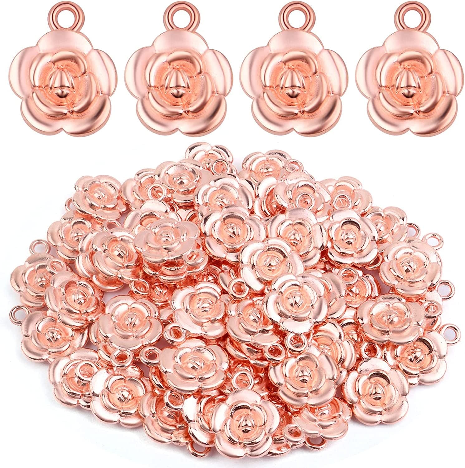Bronagrand Rose Charm Pendant,60Pcs Alloy Rose Flower Charms Flower Bead Charms Craft Supplies for Jewelry DIY Necklace Earrings Bracelet Making Accessory,Antique Silver and Gold Rose Golden