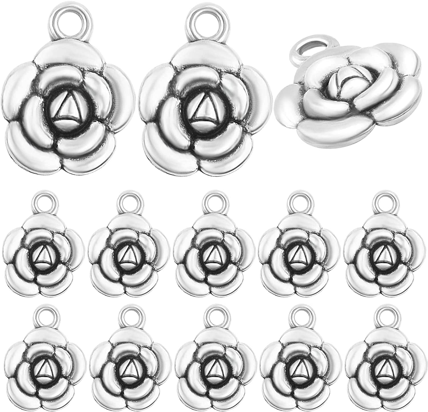 Bronagrand Rose Charm Pendant,60Pcs Alloy Rose Flower Charms Flower Bead Charms Craft Supplies for Jewelry DIY Necklace Earrings Bracelet Making Accessory,Antique Silver and Gold Silver