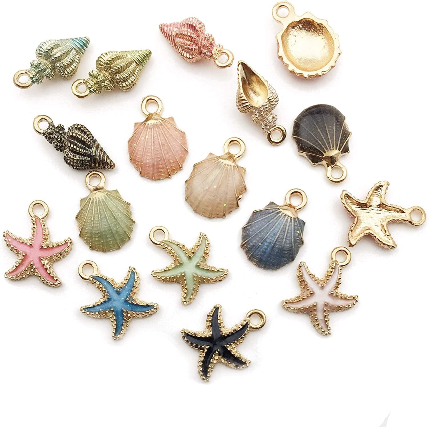Bronze Marine Collection-100G Craft Supplies Ocean Fish Sea Creatures Charms Pendants for Crafting, Jewelry Findings Making Accessory for DIY Necklace Bracelet (M069) Starfish Conch Shell