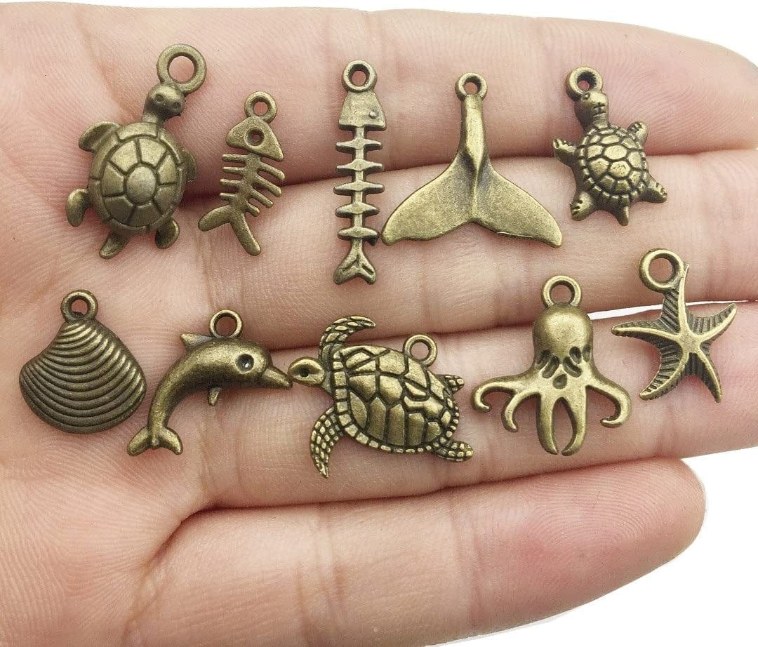 Bronze Marine Collection-100G Craft Supplies Ocean Fish Sea Creatures Charms Pendants for Crafting, Jewelry Findings Making Accessory for DIY Necklace Bracelet (M069)