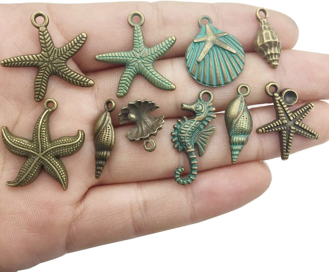Bronze Marine Collection-100G Craft Supplies Ocean Fish Sea Creatures Charms Pendants for Crafting, Jewelry Findings Making Accessory for DIY Necklace Bracelet (M069)