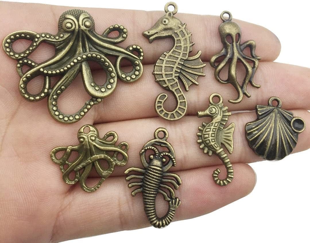 Bronze Marine Collection-100G Craft Supplies Ocean Fish Sea Creatures Charms Pendants for Crafting, Jewelry Findings Making Accessory for DIY Necklace Bracelet (M069)