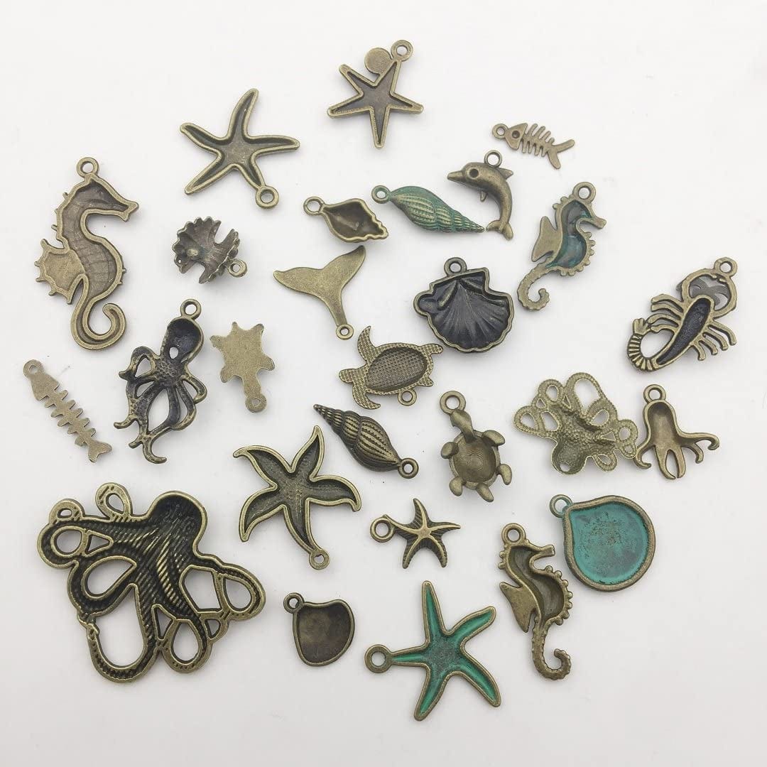Bronze Marine Collection-100G Craft Supplies Ocean Fish Sea Creatures Charms Pendants for Crafting, Jewelry Findings Making Accessory for DIY Necklace Bracelet (M069)