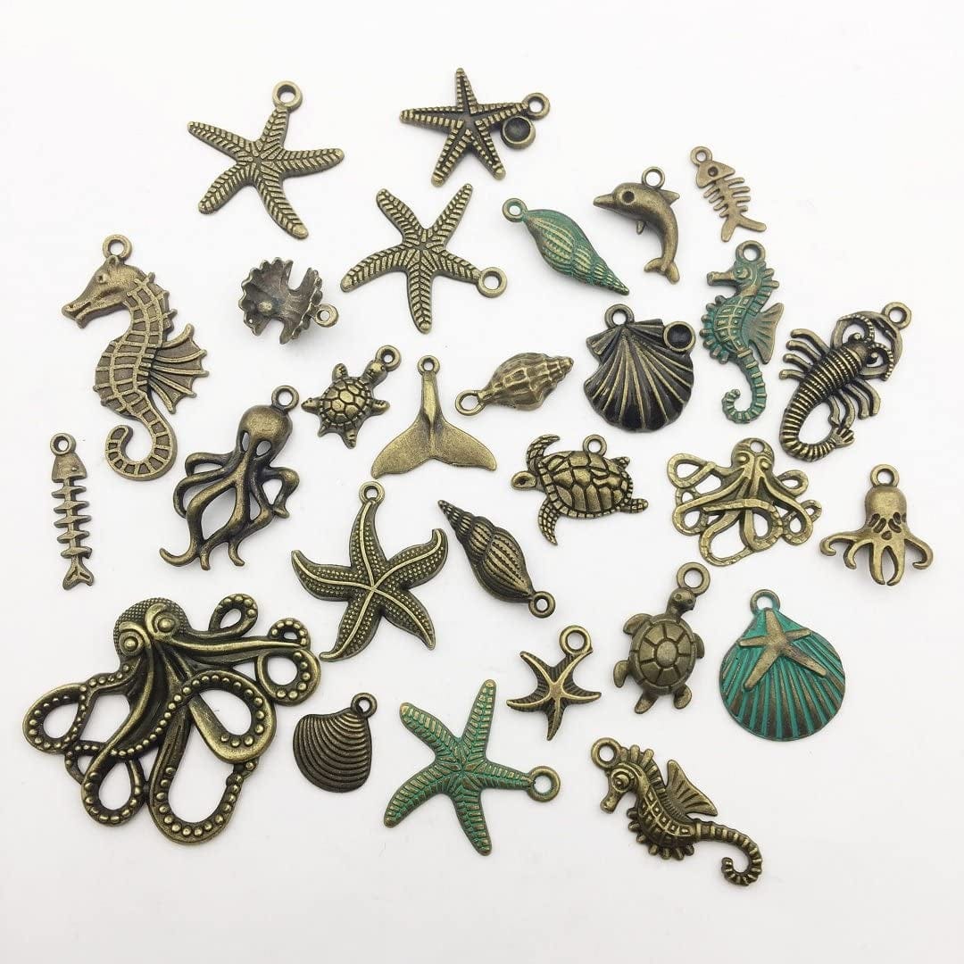 Bronze Marine Collection-100G Craft Supplies Ocean Fish Sea Creatures Charms Pendants for Crafting, Jewelry Findings Making Accessory for DIY Necklace Bracelet (M069)