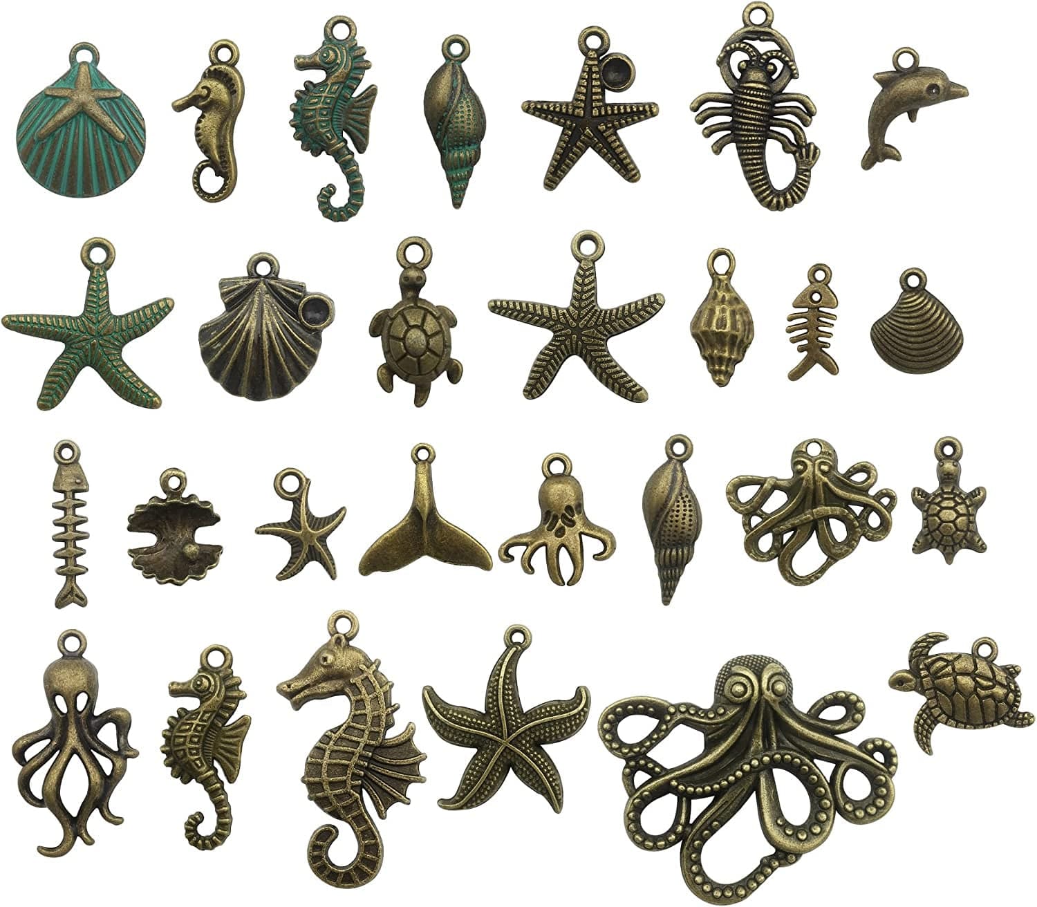 Bronze Marine Collection-100G Craft Supplies Ocean Fish Sea Creatures Charms Pendants for Crafting, Jewelry Findings Making Accessory for DIY Necklace Bracelet (M069) M069