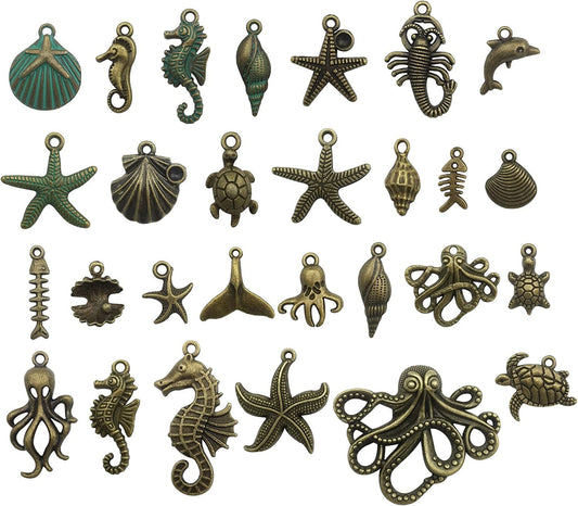 Bronze Marine Collection-100G Craft Supplies Ocean Fish Sea Creatures Charms Pendants for Crafting, Jewelry Findings Making Accessory for DIY Necklace Bracelet (M069) M069