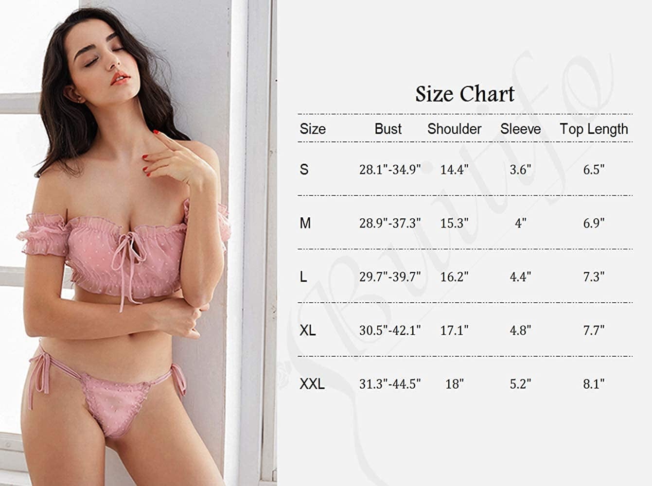 Buitifo Women Lingerie Set Lace Babydoll Self Tie Sexy Bra and Panty Pajamas Set