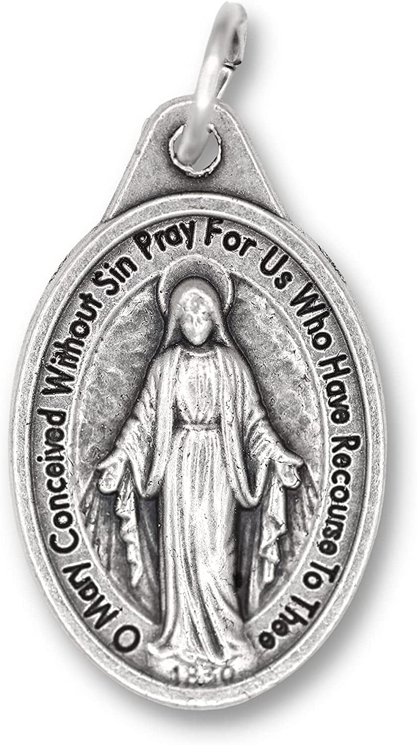 Bulk Pack of 10 - Miraculous Medal Pendant for Necklace -1" Oval Silver Oxidized Miraculous Medals Pendant for Necklace, Medals for Jewelry Catholic, Made in Italy