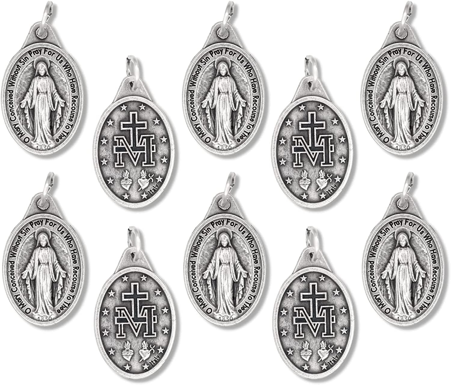 Bulk Pack of 10 - Miraculous Medal Pendant for Necklace -1" Oval Silver Oxidized Miraculous Medals Pendant for Necklace, Medals for Jewelry Catholic, Made in Italy