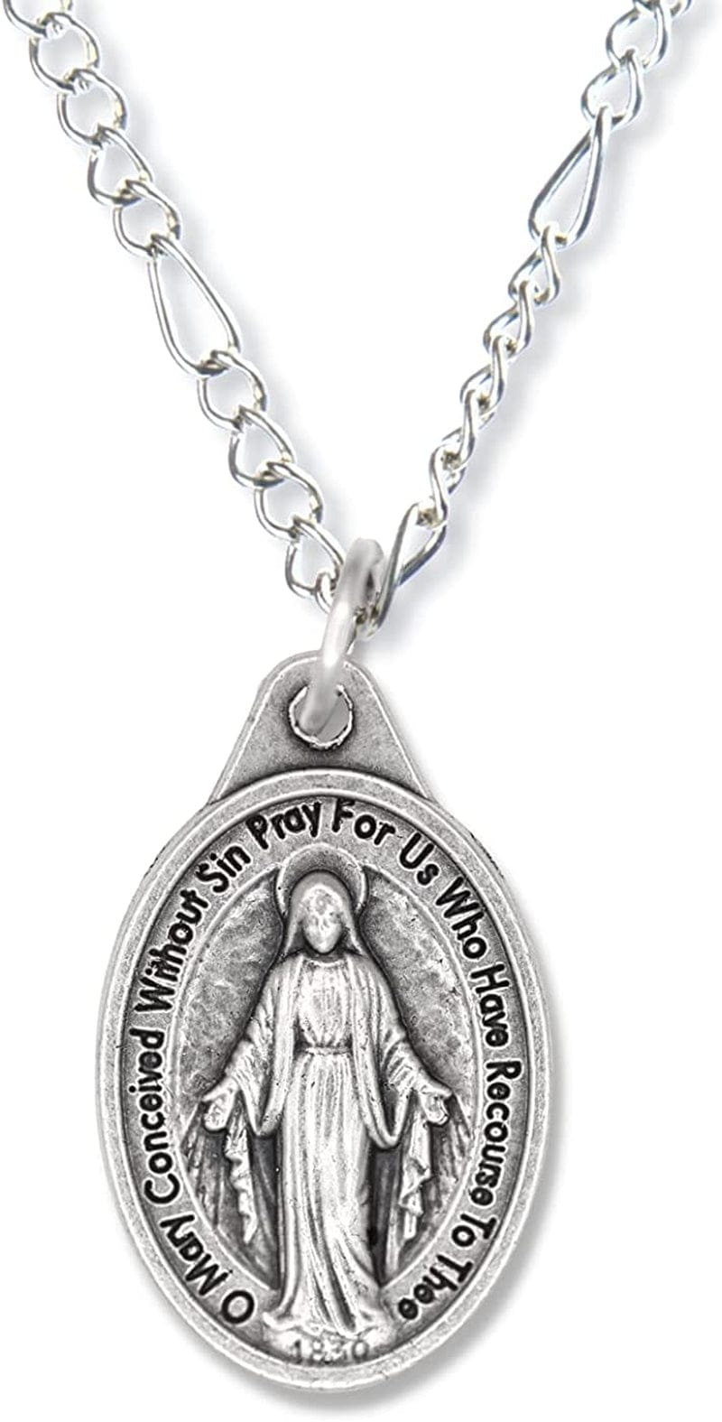 Bulk Pack of 100 - Miraculous Medal Pendant for Necklace -1" Oval Silver Oxidized Miraculous Medals Catholic, Medals for Jewelry Catholic, Made in Italy