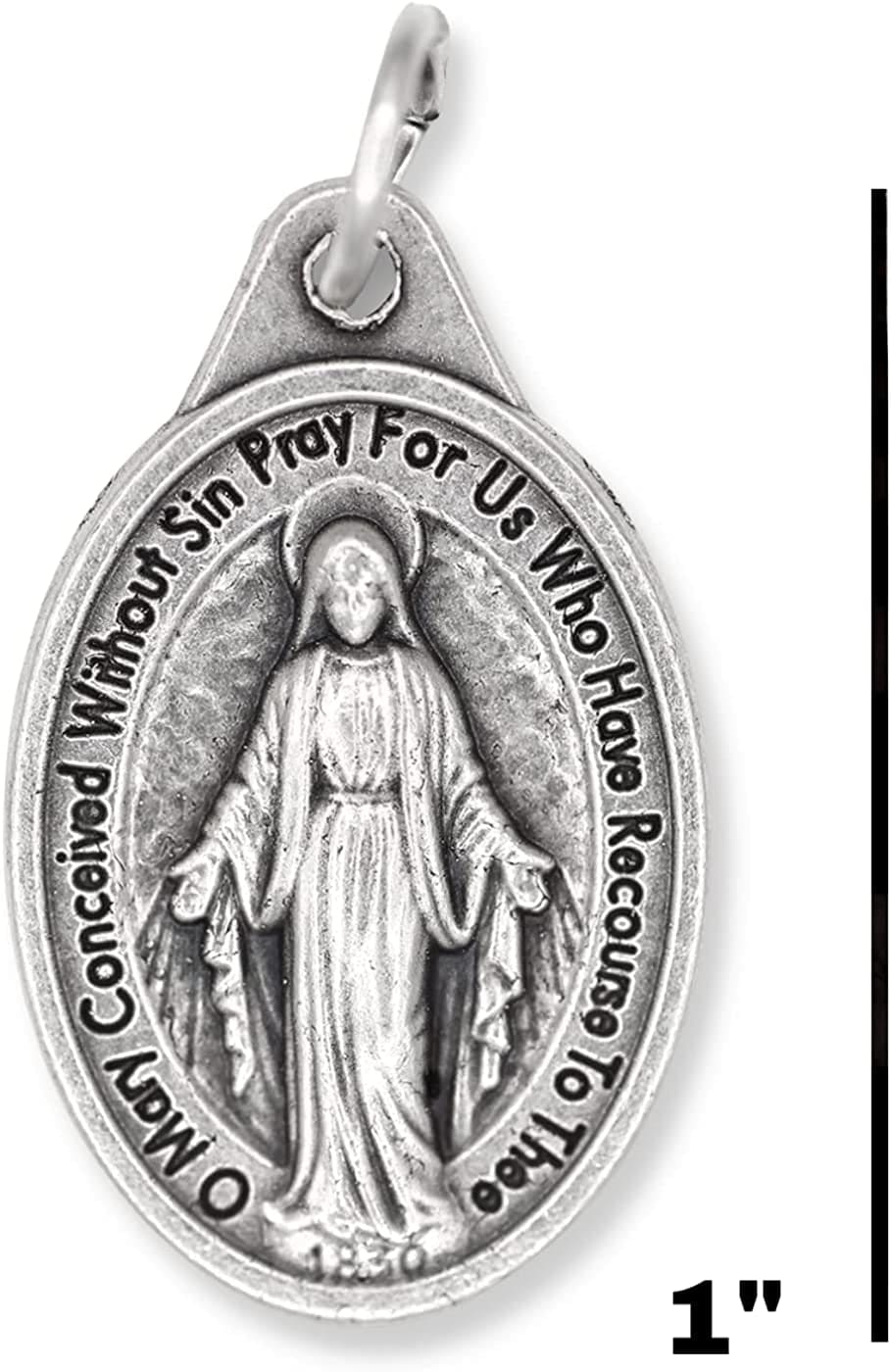 Bulk Pack of 100 - Miraculous Medal Pendant for Necklace -1" Oval Silver Oxidized Miraculous Medals Catholic, Medals for Jewelry Catholic, Made in Italy