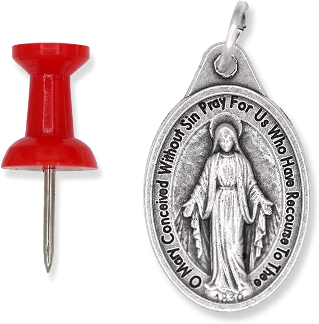 Bulk Pack of 100 - Miraculous Medal Pendant for Necklace -1" Oval Silver Oxidized Miraculous Medals Catholic, Medals for Jewelry Catholic, Made in Italy