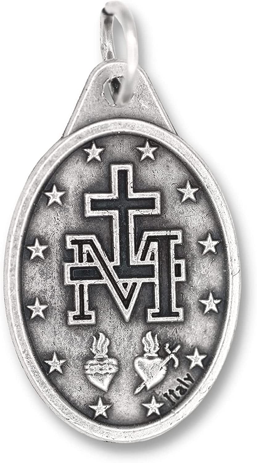 Bulk Pack of 100 - Miraculous Medal Pendant for Necklace -1" Oval Silver Oxidized Miraculous Medals Catholic, Medals for Jewelry Catholic, Made in Italy