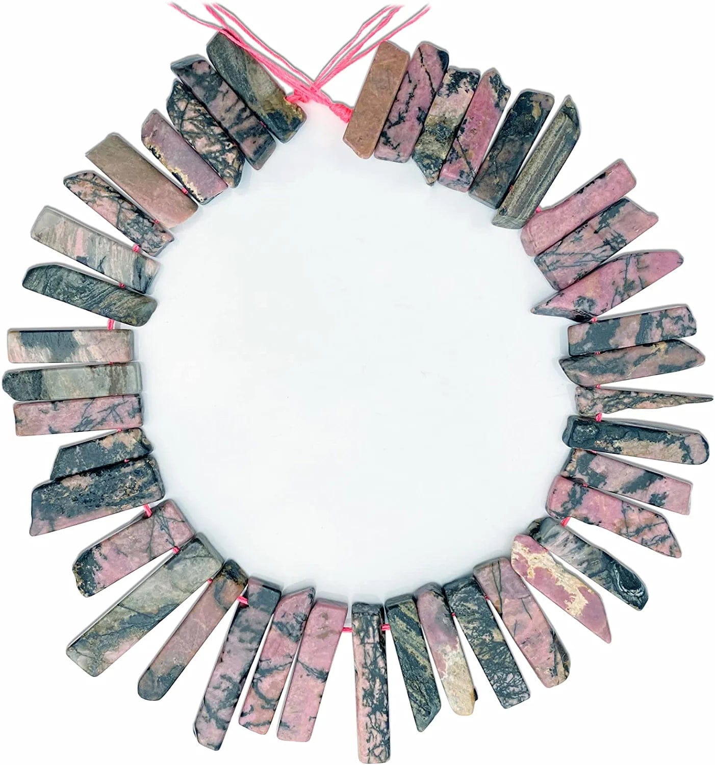 Bulk Real Natural Crystal Stone Charms for Jewelry Making, 30+ Pcs Mix Color Healing Crystal Sticks for Pendants. Assorted Crystal Points Strand Drilled for Craft. Rhodonite